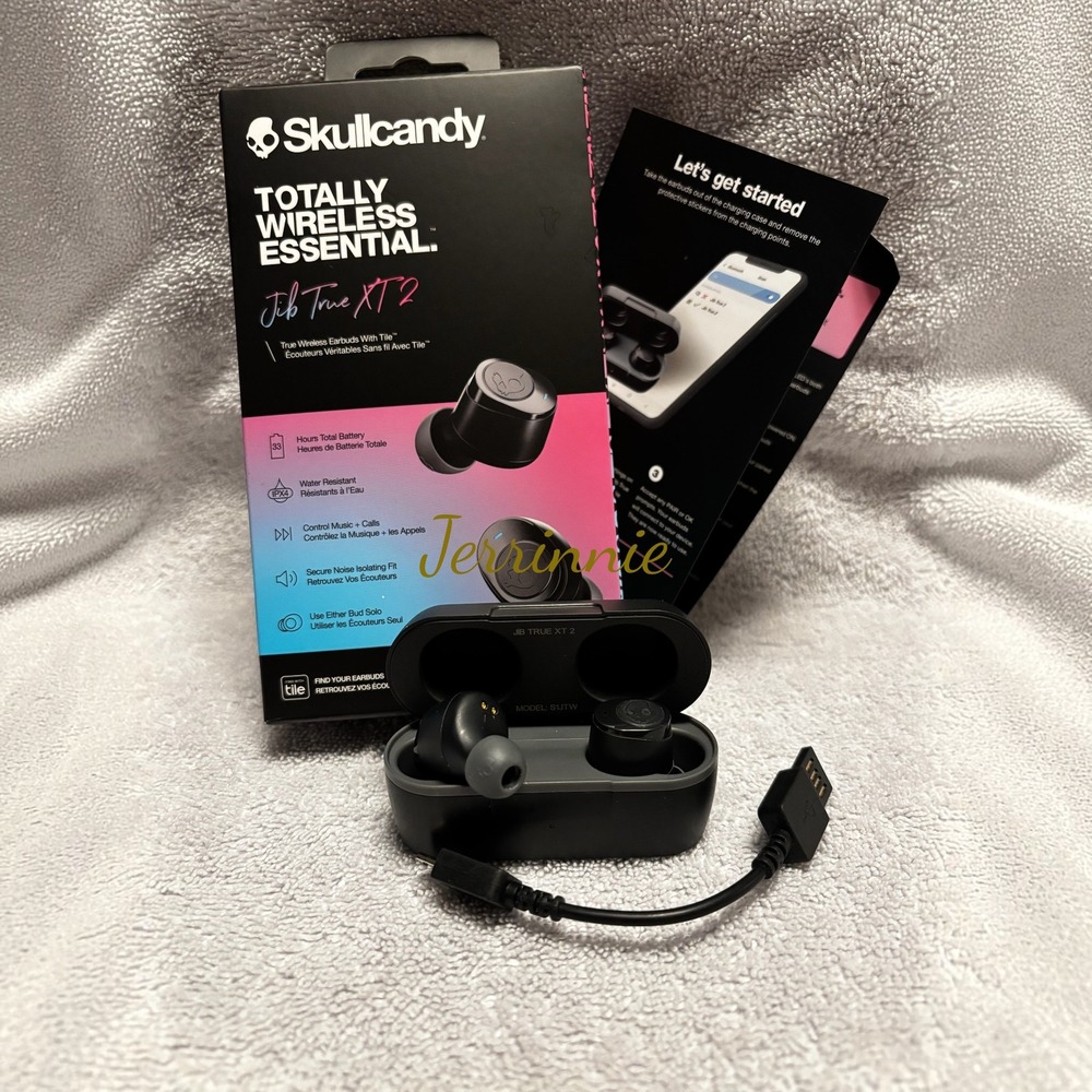 Skullcandy Jib True XT 2 Wireless Earbuds Black S1JTW Tile Bluetooth Headphones